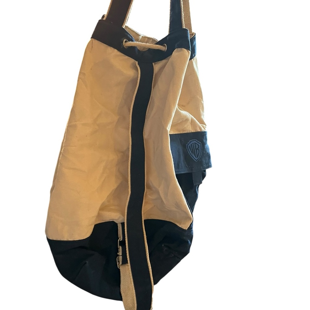Warner Bros. Two-Tone Canvas Drawstring duffle Bag - Cream & Navy blue